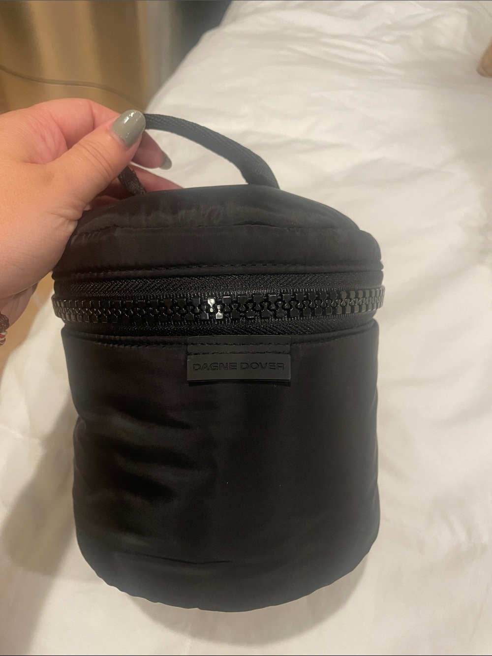 Dagne Dover Black Nylon Round Travel Toiletry Case